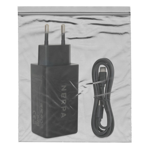 Сетевое зарядное устройство 220В/ Зарядное устройство NERPA PD333CBK 65W GaN PD+QC3.0, 2xUSB-C, 1xUSB-A, USB-C - USB-C 100W cable 1.5m black, EU plug, BULK