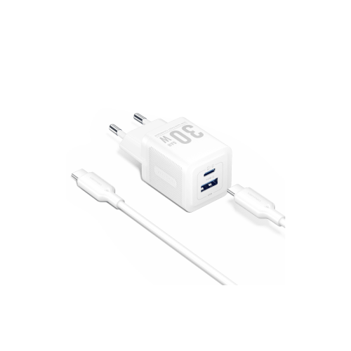 Набор для зарядки Vention з/у GaN 30W 2 порта USB (C + A) и кабель USB-C 3А Белый, шт.