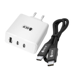 GCR PRO Комплект сетевое зарядное устройство на 100W, 1 USB + 2 TypeC, GaN Tech Quick Charger, PD 3.0, белый + кабель 1.0m TypeC Thunderbolt 4, черный