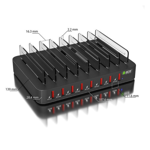 GCR Сетевая зарядка на 8 USB портов, черная