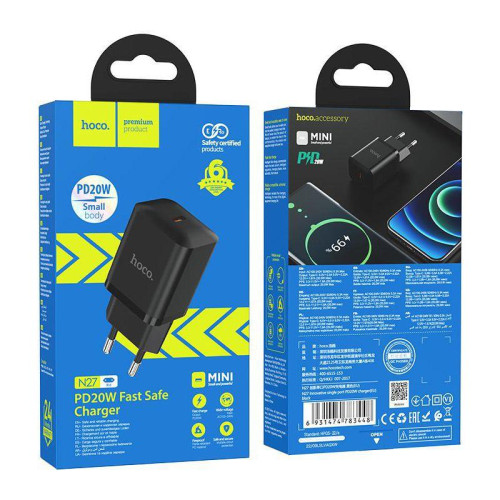Сетевое зар./устр. Hoco N27 Black 20W 3A+2.22A+1.67A (PD+QC+AFC) USB-C универсальное черный