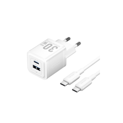 Набор для зарядки Vention з/у GaN 30W 2 порта USB (C + A) и кабель USB-C 3А Белый, шт.