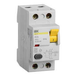 Выключатель дифф.тока УЗО IEK MDV10-2-040-030 ВД1-63 40A 30мА AC 2П 230В 2мод белый (упак.:1шт)