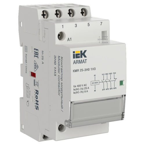 ARMAT Контактор модульный KMR 25А 24В AC/DC 3НО 1НЗ IEK