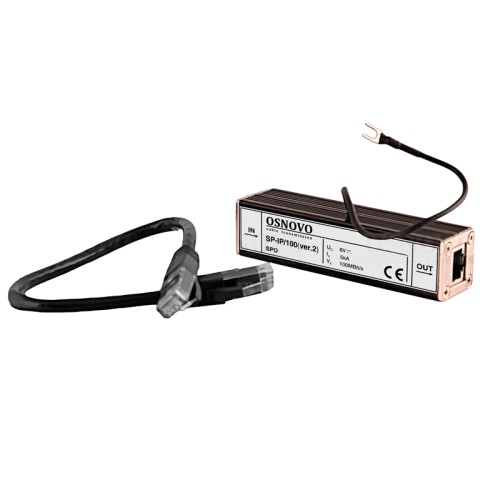 Грозозащита IP-сетей/ SP-IP/100(ver.2) Устройство грозозащиты для локальной вычислительной сети (скорость до 100 Мб/с), 1 вход (RJ45-мама), 1 выход (RJ45-мама).