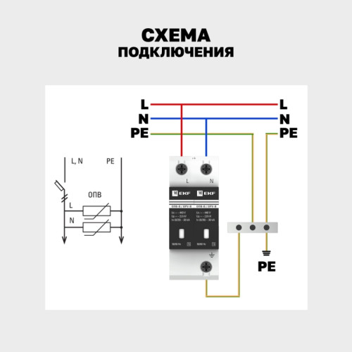 Ограничитель импульсных напряжений серии ОПВ/ Ограничитель импульсных напряжений серии ОПВ-C/2P In 20кА 400В Ограничитель импульсных напряжений серии ОПВ/ Ограничитель импульсных напряжений серии ОПВ-C/2P In 20кА 400В