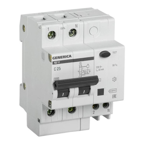 Автоматический выключатель IEK MAD15-2-025-C-030 АД12 Generica 25A тип C 4.5kA 30мА AC 2П 230В 4мод серый (упак.:1шт)