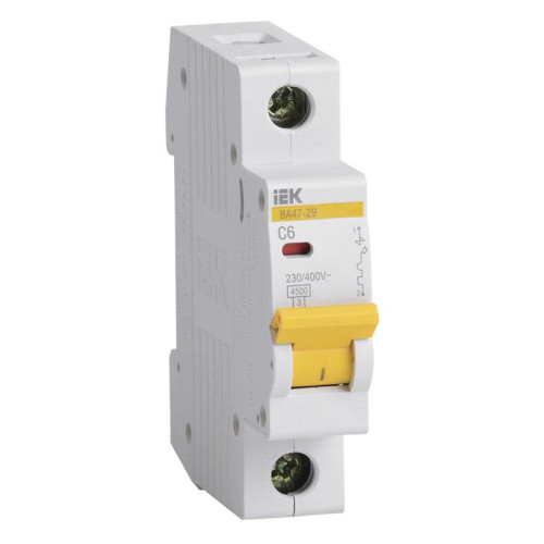Выключатель автоматический IEK MVA20-1-006-C ВА47-29 6A тип C 4.5kA 1П 230/400В 1мод белый (упак.:1шт)