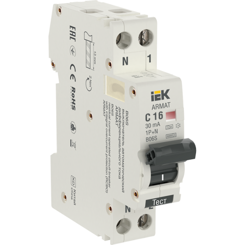 ARMAT АВДТ B06S 1P+NP C16 30мА тип A (18мм) IEK