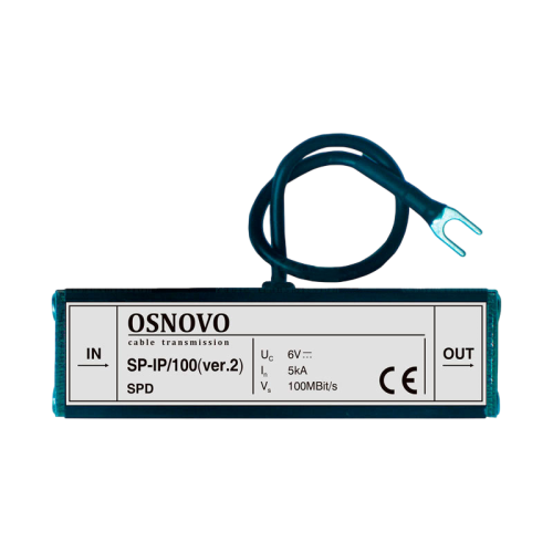 Грозозащита IP-сетей/ SP-IP/100(ver.2) Устройство грозозащиты для локальной вычислительной сети (скорость до 100 Мб/с), 1 вход (RJ45-мама), 1 выход (RJ45-мама).