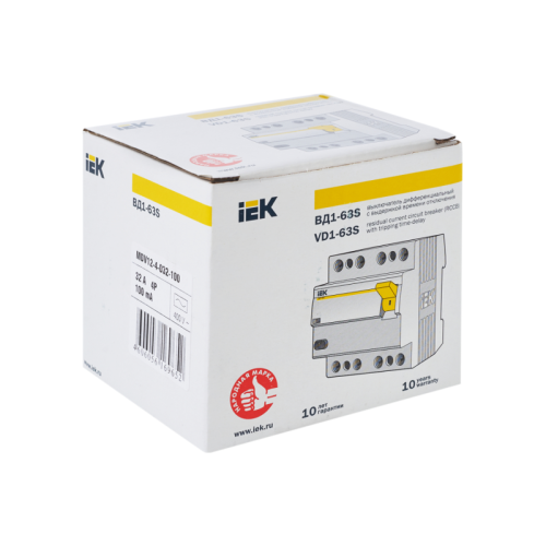 УЗО ВД1-63S 4Р 32А 100мА IEK УЗО ВД1-63S 4Р 32А 100мА IEK