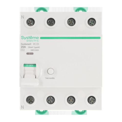 Systeme9 Выключатель дифференциального тока (ВДТ) 25A 4P 30мА Тип-AC 400В Systeme9 Выключатель дифференциального тока (ВДТ) 25A 4P 30мА Тип-AC 400В