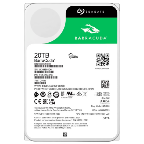 Жесткий диск/ HDD Seagate  SATA3 20Tb BarraCuda 6Gb/s 7200 512Mb 1 year warranty