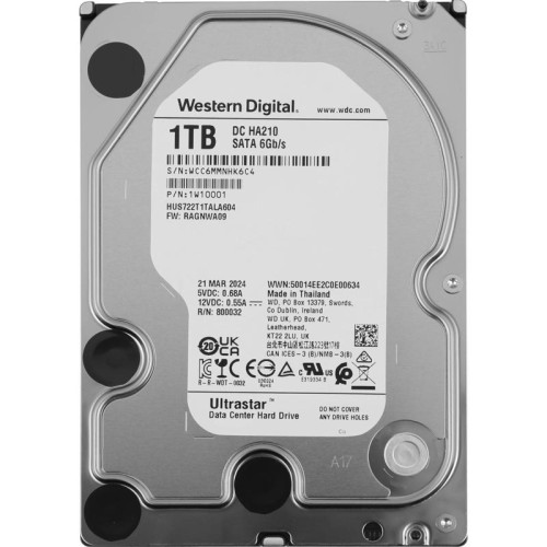 Жесткий диск WD SATA-III 1TB 1W10001 HUS722T1TALA604 NAS Ultrastar DC HA210 512N (7200rpm) 128Mb 3.5