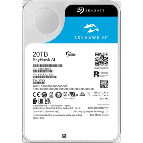 Жесткий диск/ HDD Seagate SATA3 20Tb SkyHawk Al 7200 512Mb 1 year warranty (replacement ST20000VE002) Жесткий диск/ HDD Seagate SATA3 20Tb SkyHawk Al 7200 512Mb 1 year warranty (replacement ST20000VE002)