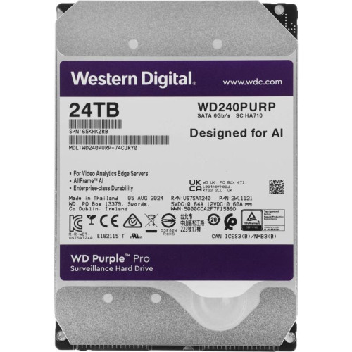 Жесткий диск WD SATA-III 24TB WD240PURP Surveillance Purple Pro (7200rpm) 512Mb 3.5