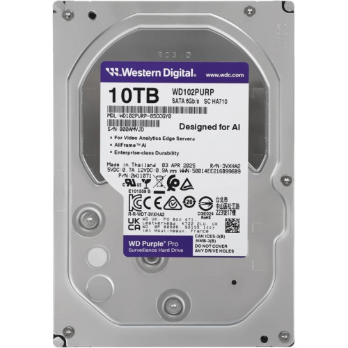 Жесткий диск WD SATA-III 10TB WD102PURP Surveillance Purple Pro (7200rpm) 256Mb 3.5