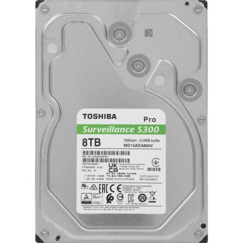 Жесткий диск/ HDD Toshiba SATA3 8Tb Surveillance S300 7200  512Mb 1 year warranty (replacement WD85PURZ, ST8000VX009)