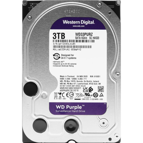 Жесткий диск WD SATA-III 3TB WD33PURZ Surveillance Purple (5400rpm) 256Mb 3.5