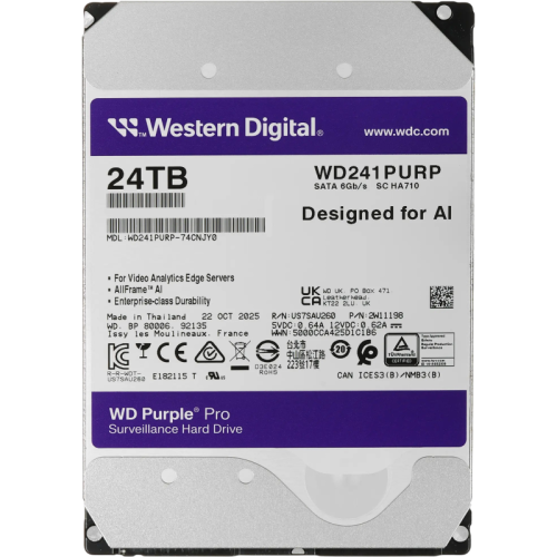 Жесткий диск/ HDD WD SATA3 24Tb Purple Pro 7200 512Mb 1 year warranty