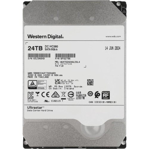 Жесткий диск WD SATA-III 24TB WUH722424ALE6L4 Server Ultrastar DC HC580 (7200rpm) 512Mb 3.5