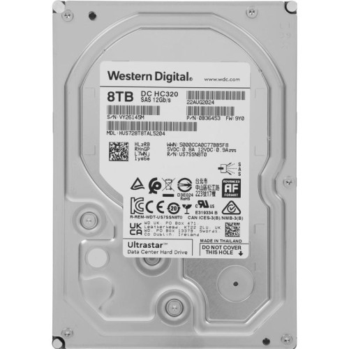 Жесткий диск WD SAS 3.0 8TB 0B36453 HUS728T8TAL5204 Server Ultrastar DC HC320 512E (7200rpm) 256Mb 3.5