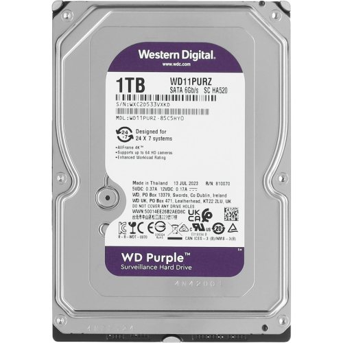 Жесткий диск/ RECERTIFIED HDD WD SATA3 1TB Purple Video 5400 RPM 64Mb 1 year warranty RECERTIFIED