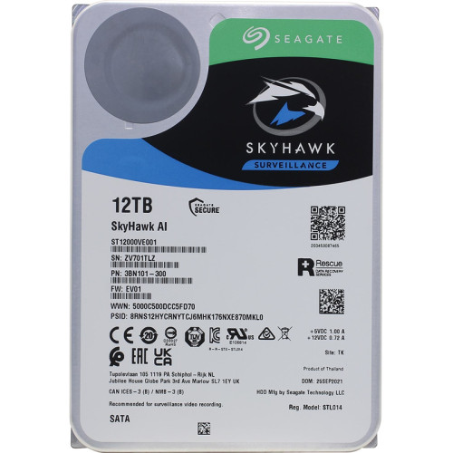 Жесткий диск/ HDD Seagate SkyHawk AI SATA 12Tb 7200 6Gb/s 256Mb 1 year warranty