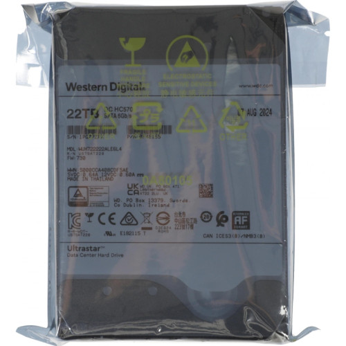 Жесткий диск WD SATA-III 22TB 0F48155 WUH722222ALE6L4 Server Ultrastar DC HC570 512E (7200rpm) 512Mb 3.5 Жесткий диск WD SATA-III 22TB 0F48155 WUH722222ALE6L4 Server Ultrastar DC HC570 512E (7200rpm) 512Mb 3.5